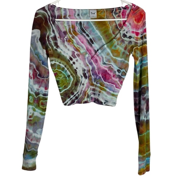 Aritzia Tops - Aritzia TNA Geode Tie Dye Crop Top Womens XS Thermal Long Sleeve Cropped Shirt